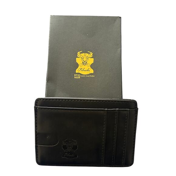 NIB Piboshi Black Leather RFID Credit Card Wallet Slots for Credit Card. Cash ID - Picture 1 of 5